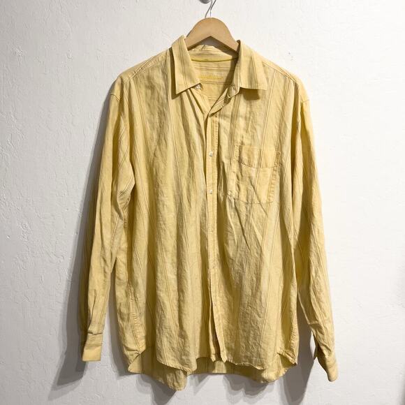 Tommy Bahama Shirt XL Button Down Long Sleeve Lyocell Cotton Yellow Stripe - Picture 1 of 10
